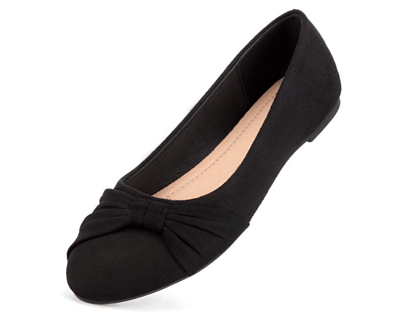 MaxMuxun Women's Black Flats Shoes Faux Suede Round Toe Ballet Dressy Flats Comfortable Slip On Walking Shoes Size 7.5 - Image 1